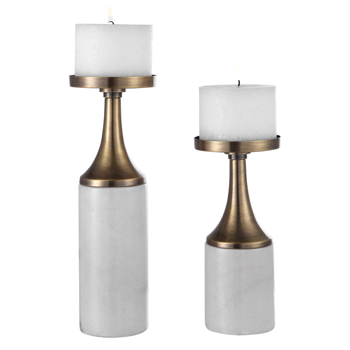 Castiel Candleholders, Set/2 Antique Brushed Brass-Home Accents-Uttermost-Lighting Design Store