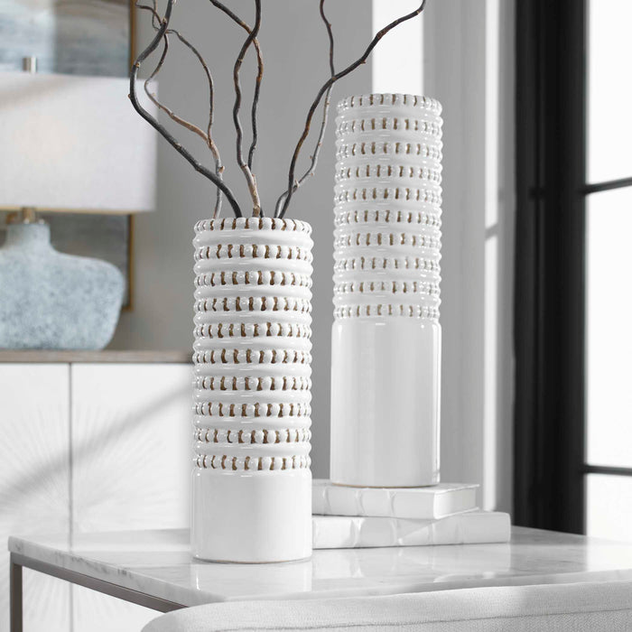 Angelou Vases, S/2 White Glaze-Home Accents-Uttermost-Lighting Design Store