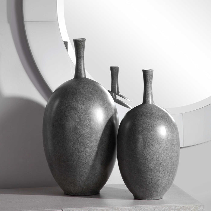 Riordan Vases, S/2 Marbled Black/White/Matte White-Home Accents-Uttermost-Lighting Design Store