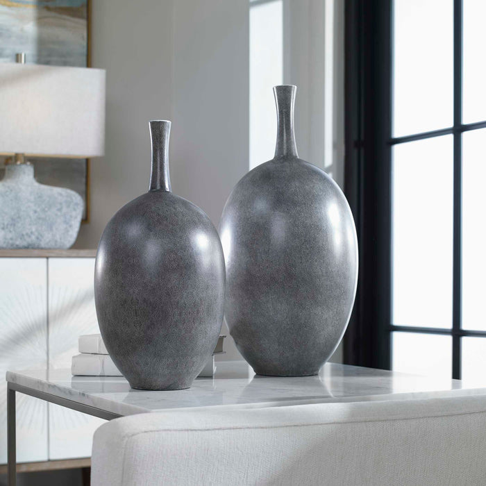 Riordan Vases, S/2 Marbled Black/White/Matte White-Home Accents-Uttermost-Lighting Design Store