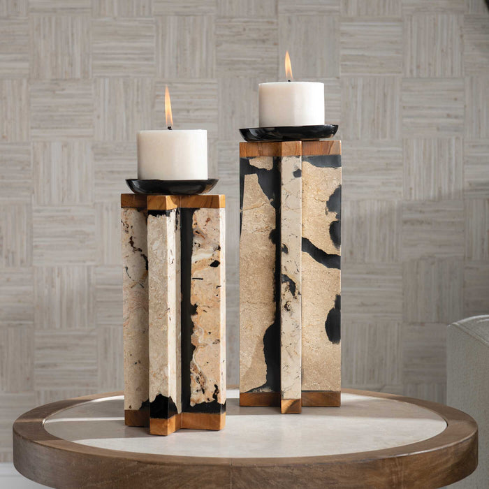 Illini Candleholders, S/2 Natural Coral Stone-Home Accents-Uttermost-Lighting Design Store