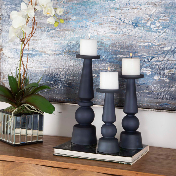 Cassiopeia Candleholders, S/3 Blue/White-Home Accents-Uttermost-Lighting Design Store