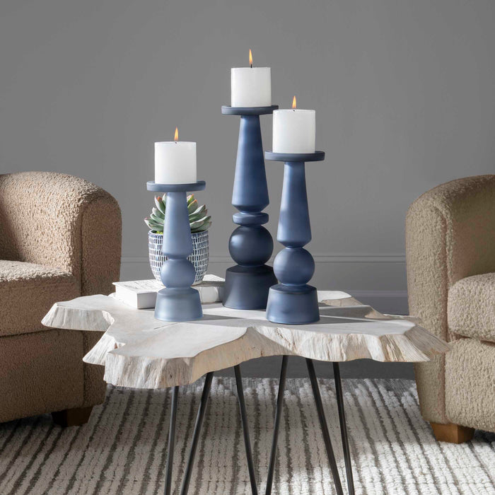 Cassiopeia Candleholders, S/3 Blue/White-Home Accents-Uttermost-Lighting Design Store