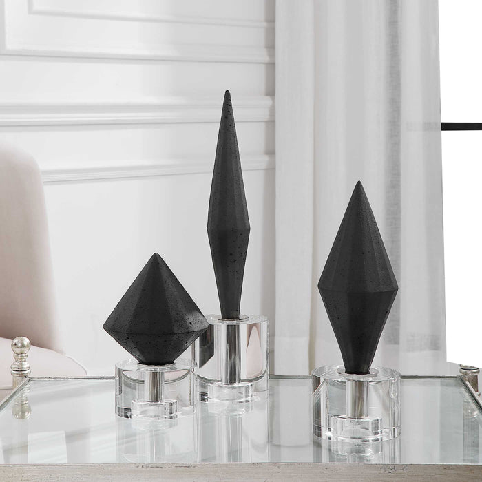 Alize Sculptures, S/3 Marble Atop Crystal Bases-Home Accents-Uttermost-Lighting Design Store