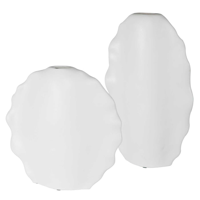 Ruffled Vases, S/2 Matte White-Home Accents-Uttermost-Lighting Design Store