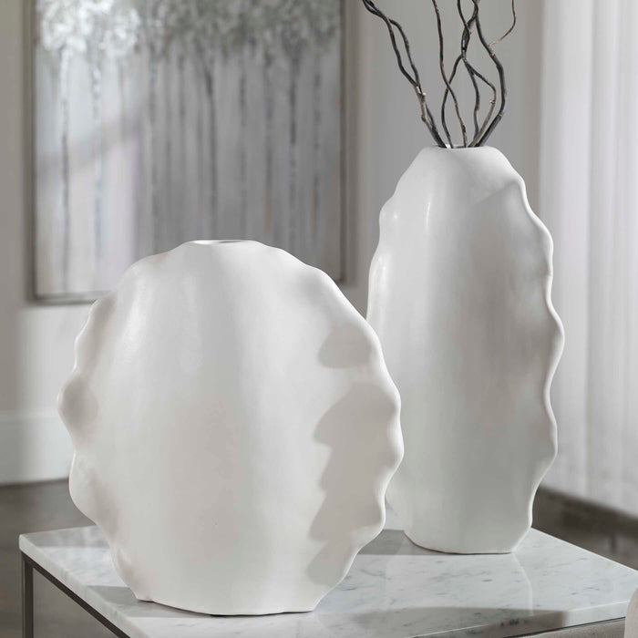 Ruffled Vases, S/2 Matte White-Home Accents-Uttermost-Lighting Design Store