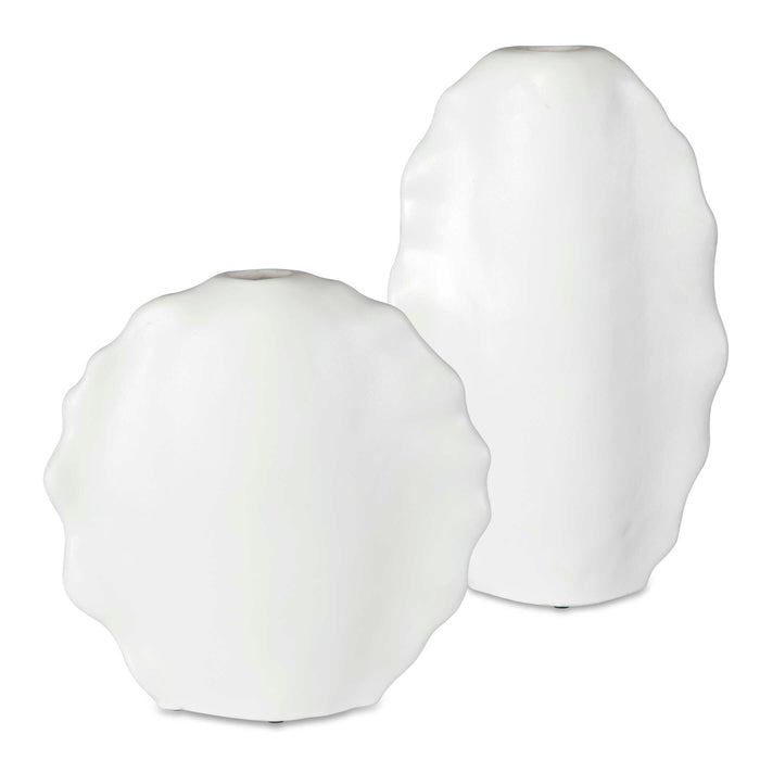 Ruffled Vases, S/2 Matte White-Home Accents-Uttermost-Lighting Design Store