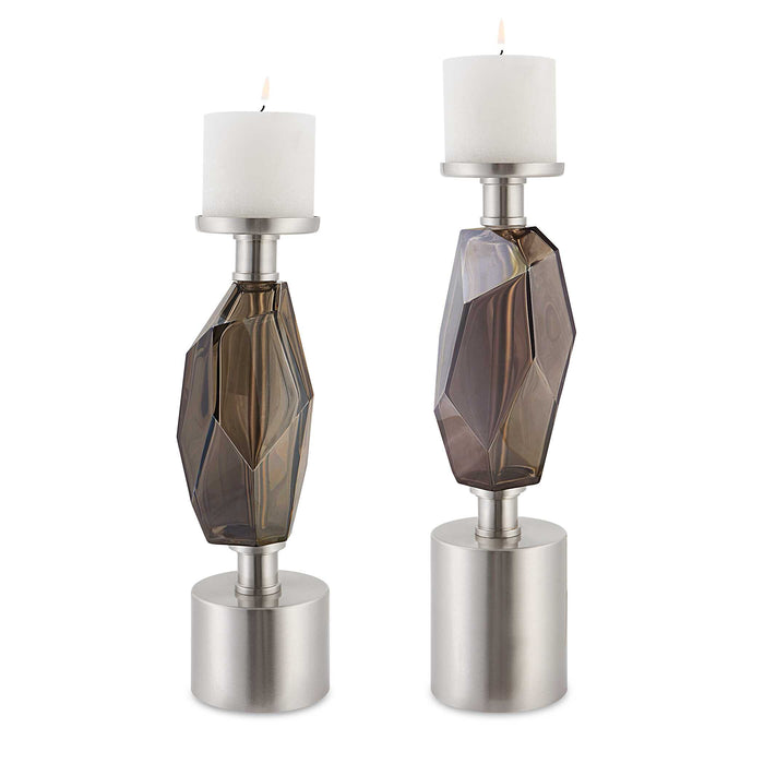 Ore Candleholders, Set/2 Brushed Nickel-Home Accents-Uttermost-Lighting Design Store