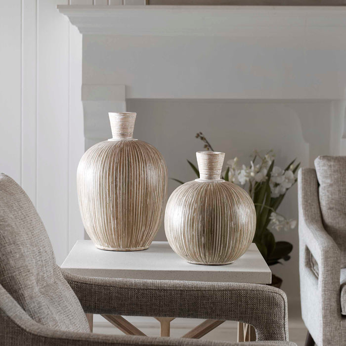 Islander Vases, S/2 White-Home Accents-Uttermost-Lighting Design Store