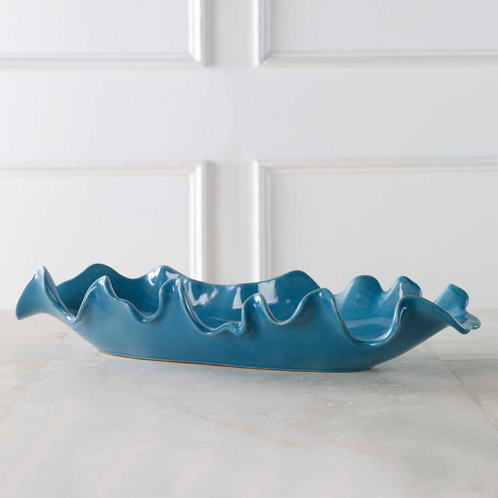 Ruffled Feathers Bowl Gloss Blue-Home Accents-Uttermost-Lighting Design Store