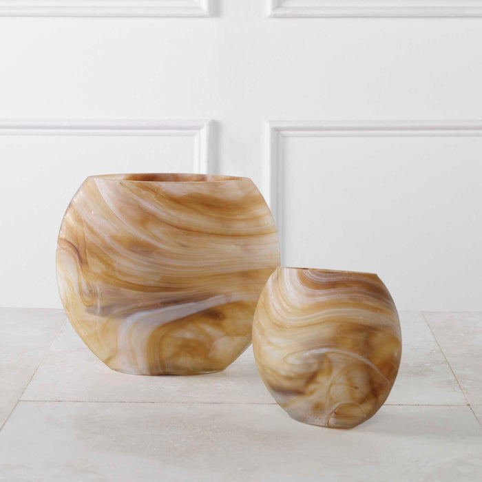 Fusion Vases, Set/2 Caramel, Ivory, And Tan-Home Accents-Uttermost-Lighting Design Store