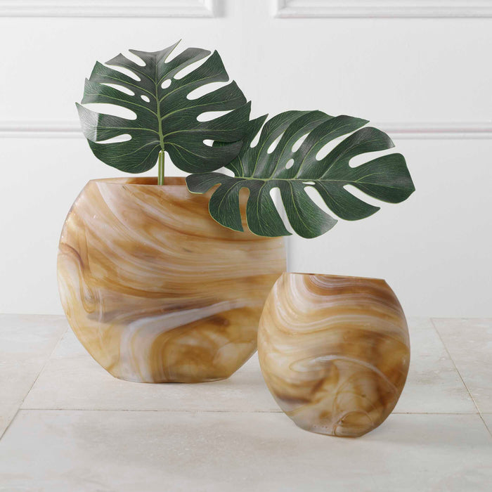 Fusion Vases, Set/2 Caramel, Ivory, And Tan-Home Accents-Uttermost-Lighting Design Store