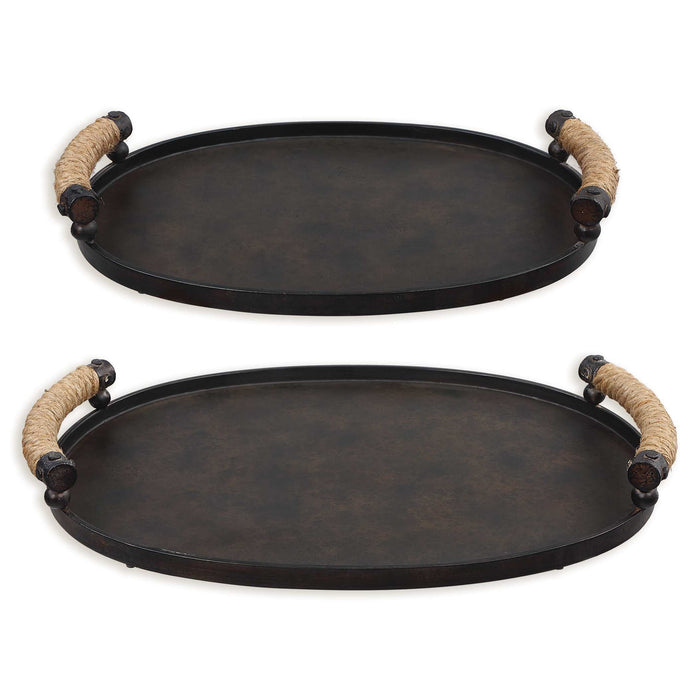 Viggo Trays, Set/2 Rustic Oxidized Bronze-Home Accents-Uttermost-Lighting Design Store