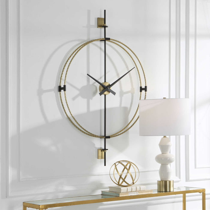 Time Flies Wall Clock Brushed Brass With Satin Black-Home Accents-Uttermost-Lighting Design Store