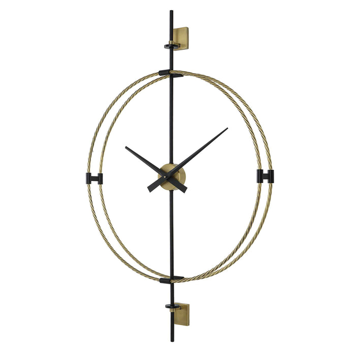 Time Flies Wall Clock Brushed Brass With Satin Black-Home Accents-Uttermost-Lighting Design Store
