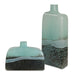 Fuze Vases, Set Of 2 Aqua And Bronze-Home Accents-Uttermost-Lighting Design Store