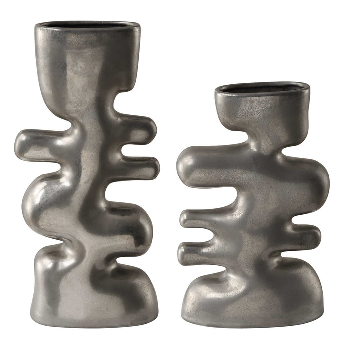 Free Flowing Vases Set/2 Tarnished Nickel Glaze-Home Accents-Uttermost-Lighting Design Store