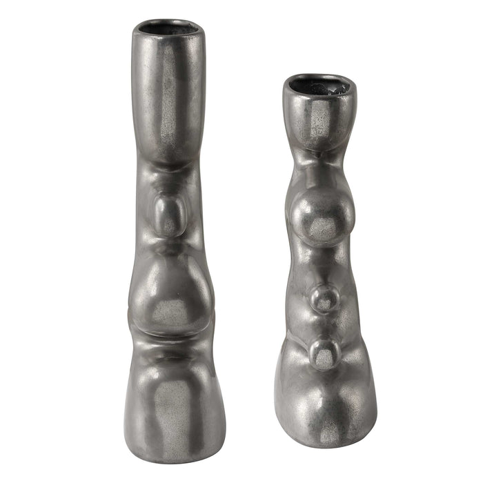 Free Flowing Vases Set/2 Tarnished Nickel Glaze-Home Accents-Uttermost-Lighting Design Store