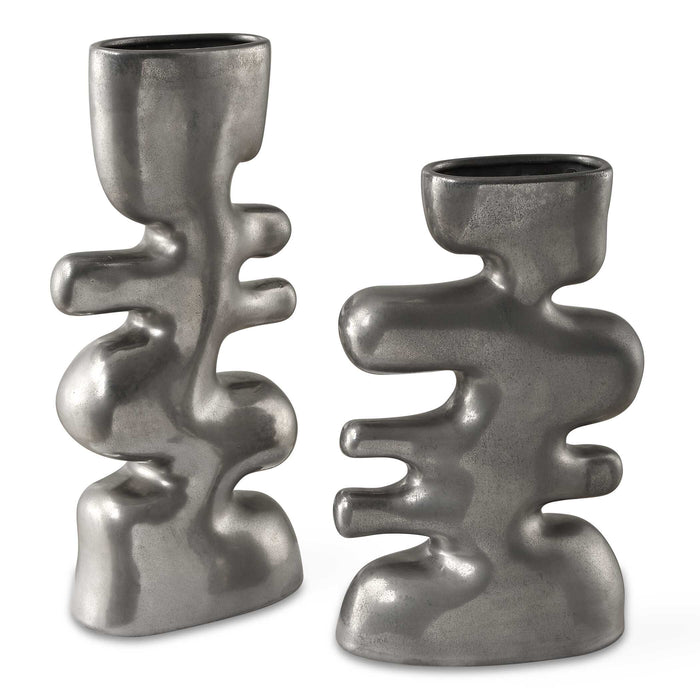 Free Flowing Vases Set/2 Tarnished Nickel Glaze-Home Accents-Uttermost-Lighting Design Store