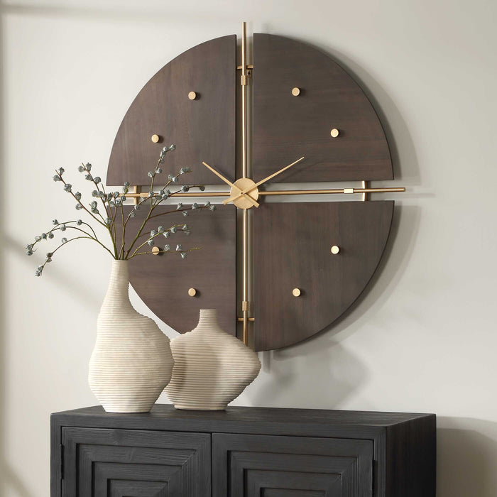 Walnut Elegance Wall Clock Metallic Gold-Home Accents-Uttermost-Lighting Design Store