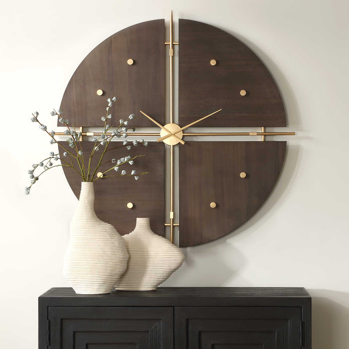 Walnut Elegance Wall Clock Metallic Gold-Home Accents-Uttermost-Lighting Design Store