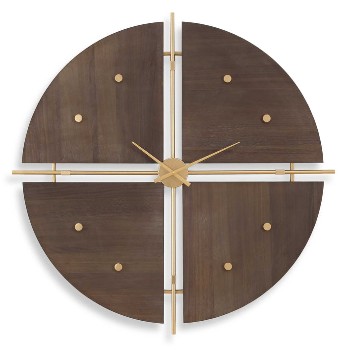 Walnut Elegance Wall Clock Metallic Gold-Home Accents-Uttermost-Lighting Design Store