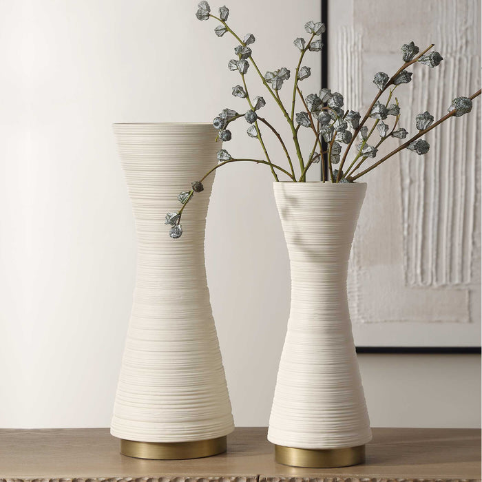 Ridgeline Vases, S/2 Pristine White-Home Accents-Uttermost-Lighting Design Store