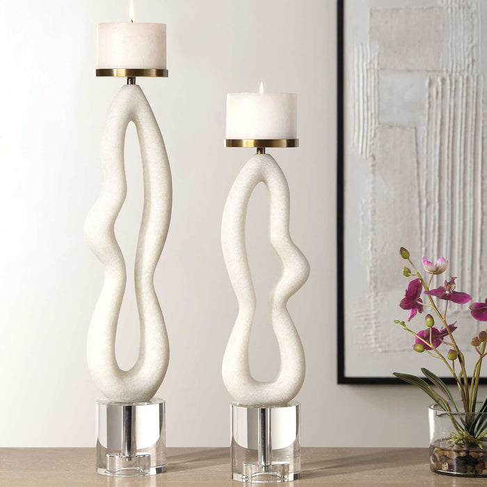 Feamelo Candleholders, S/2 Brushed Brass-Home Accents-Uttermost-Lighting Design Store