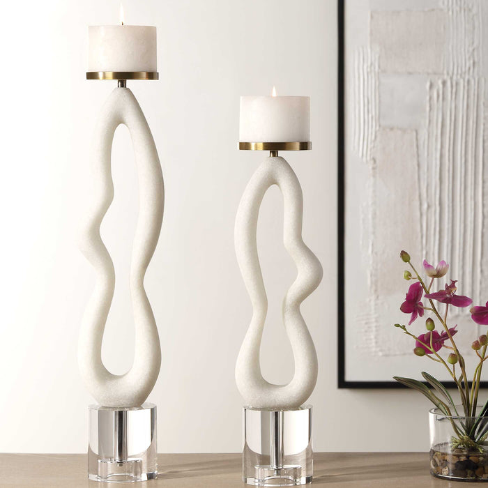 Feamelo Candleholders, S/2 Brushed Brass-Home Accents-Uttermost-Lighting Design Store