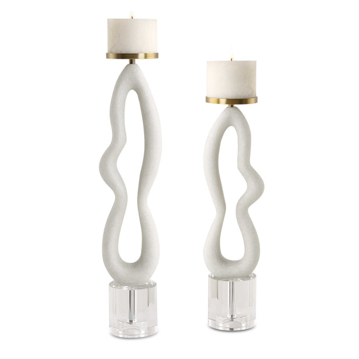 Feamelo Candleholders, S/2 Brushed Brass-Home Accents-Uttermost-Lighting Design Store