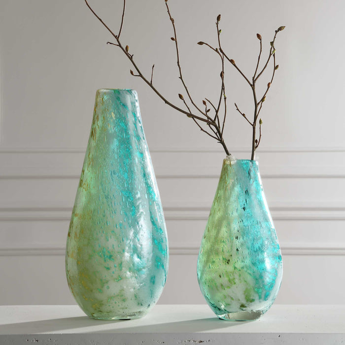 High Tide Vases, S/2 Exquisite Teal, Amber, And Gold-Home Accents-Uttermost-Lighting Design Store