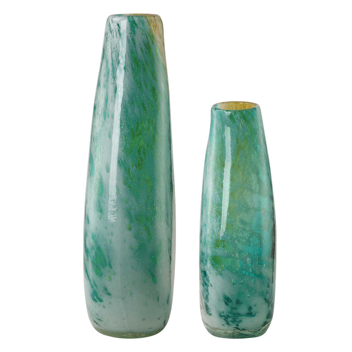 High Tide Vases, S/2 Exquisite Teal, Amber, And Gold-Home Accents-Uttermost-Lighting Design Store