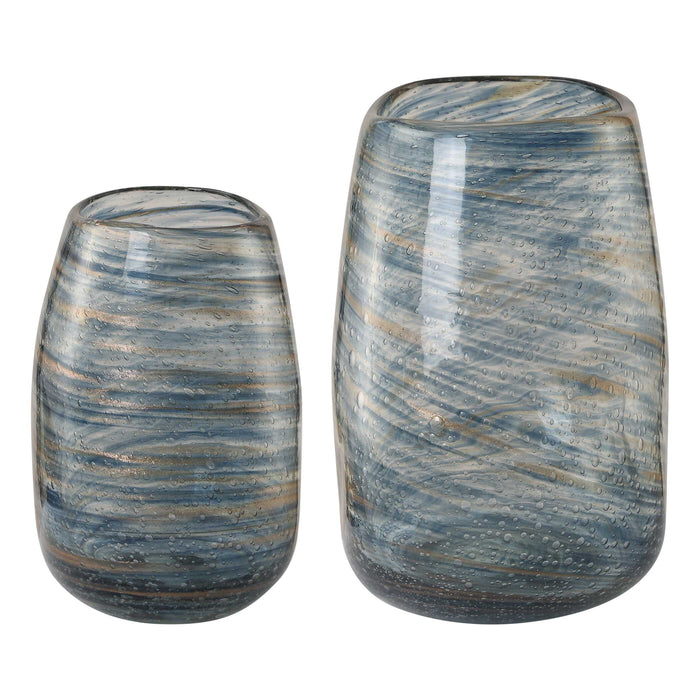 Aurora Vases, S/2 Blue And Gold-Home Accents-Uttermost-Lighting Design Store