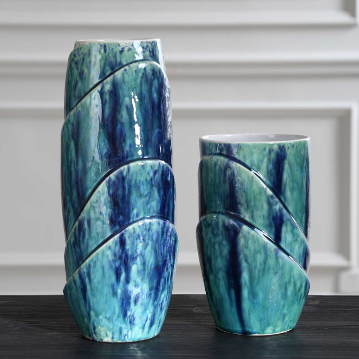 Tranquil Duo Vases, S/2 Blue And Green-Home Accents-Uttermost-Lighting Design Store