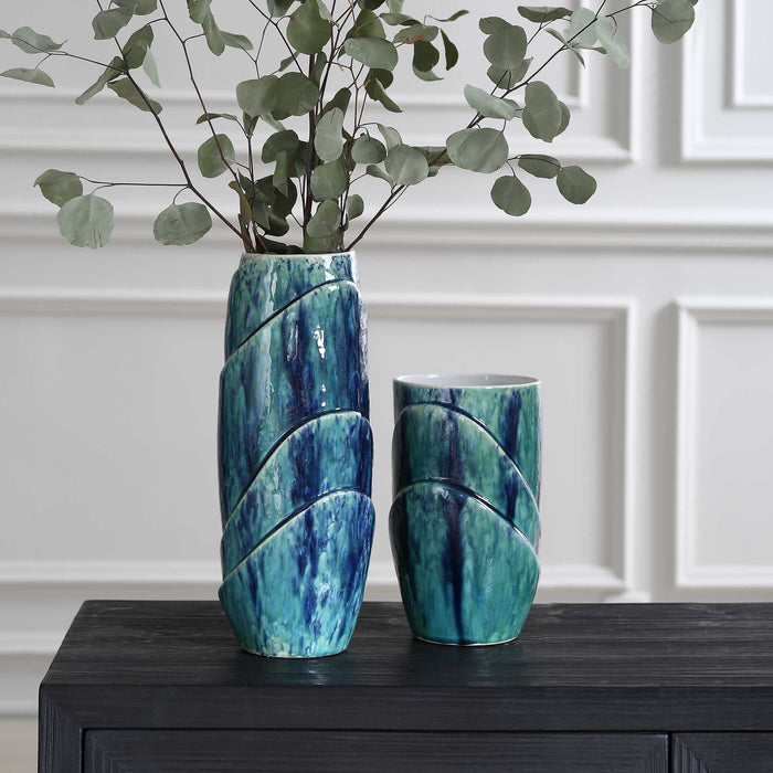 Tranquil Duo Vases, S/2 Blue And Green-Home Accents-Uttermost-Lighting Design Store