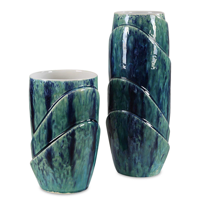 Tranquil Duo Vases, S/2 Blue And Green-Home Accents-Uttermost-Lighting Design Store