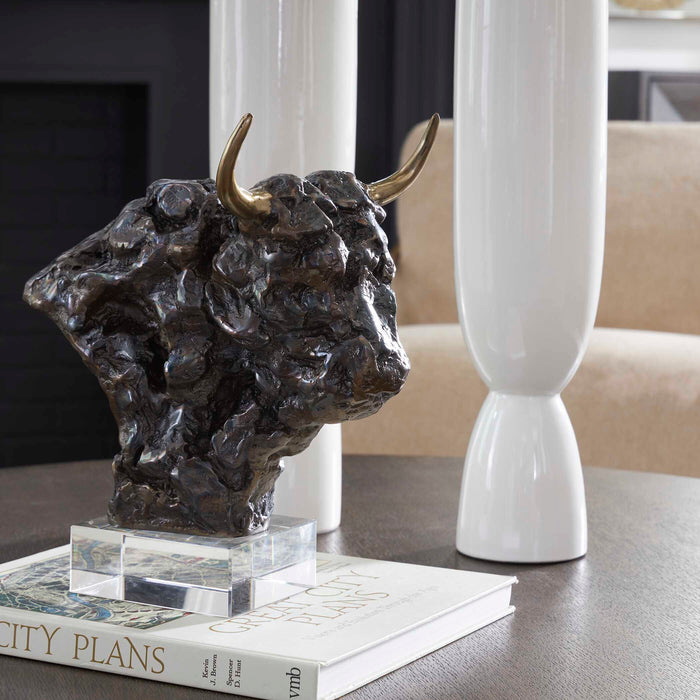 Bison Sculpture Tarnished Bronze-Home Accents-Uttermost-Lighting Design Store