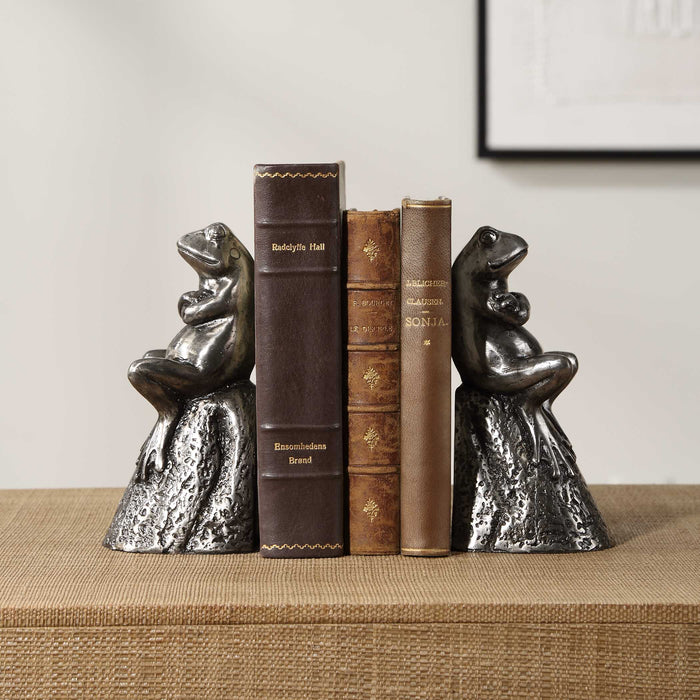 Daydreaming Bird Bookends, S/2 Lightly Antiqued Silver-Home Accents-Uttermost-Lighting Design Store