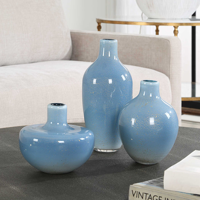 Celestial Frost Vases Set/3 Blue-Home Accents-Uttermost-Lighting Design Store