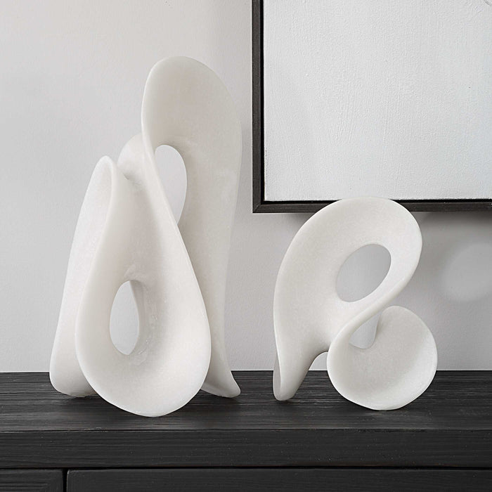 Silent Wave Sculptures Set/2 White-Home Accents-Uttermost-Lighting Design Store
