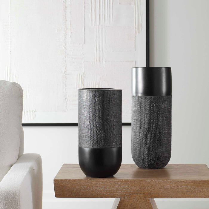 Woven Shadow Vases, Set/2 Black Terracotta-Home Accents-Uttermost-Lighting Design Store