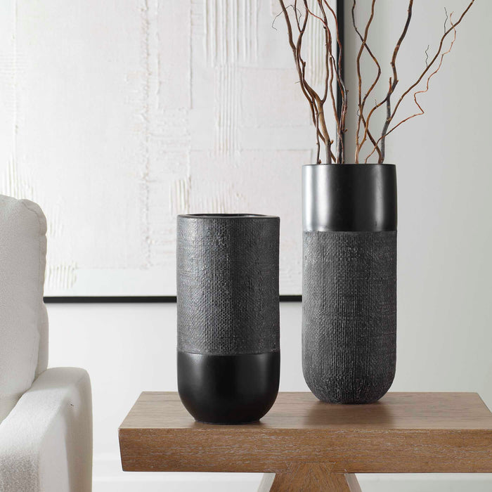 Woven Shadow Vases, Set/2 Black Terracotta-Home Accents-Uttermost-Lighting Design Store