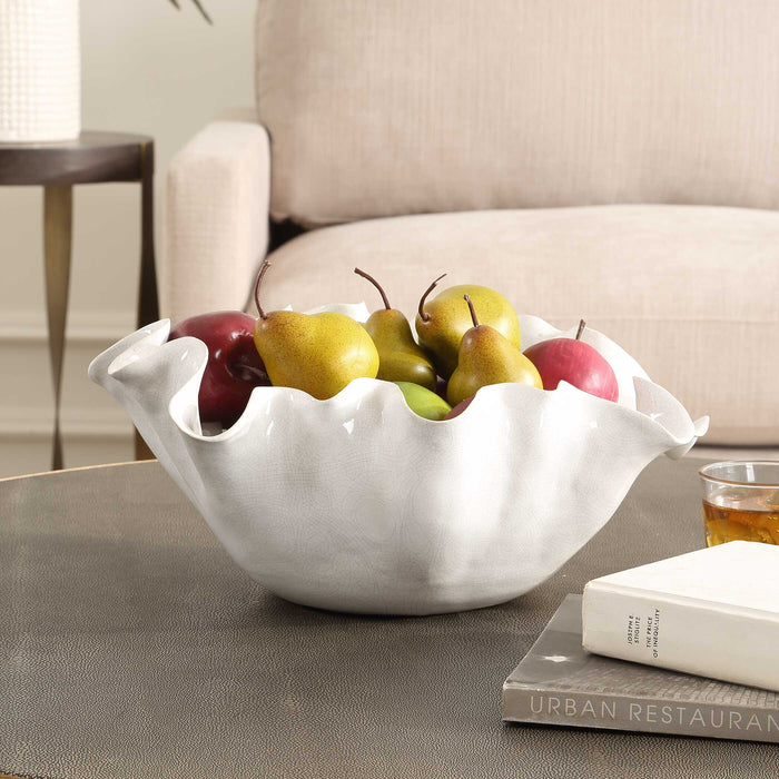 Ruffle Bloom Bowl White Glaze-Home Accents-Uttermost-Lighting Design Store