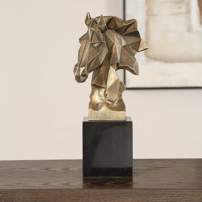 Chiseled Horse Bust Sculpture Antiqued Gold-Home Accents-Uttermost-Lighting Design Store