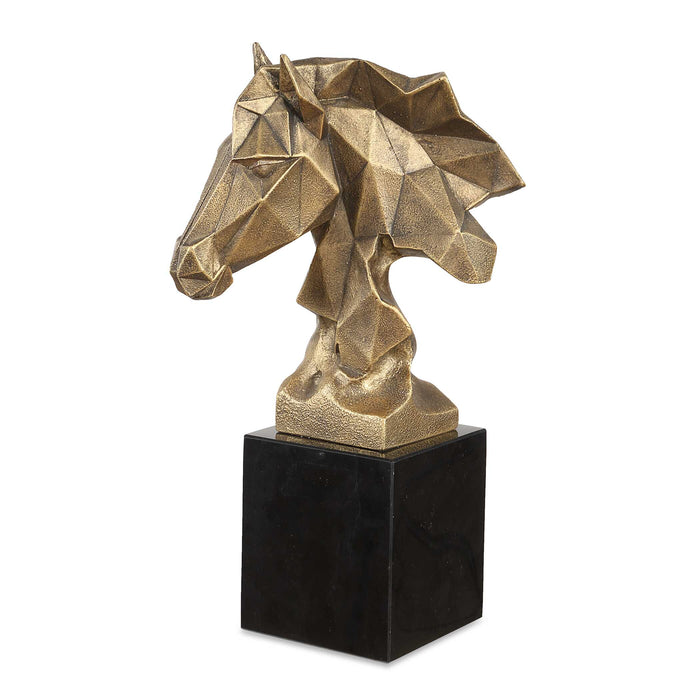 Chiseled Horse Bust Sculpture Antiqued Gold-Home Accents-Uttermost-Lighting Design Store