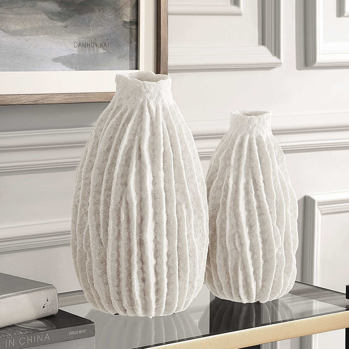 Ivory Ridge Vases Set/2 Textured Ivory-Home Accents-Uttermost-Lighting Design Store