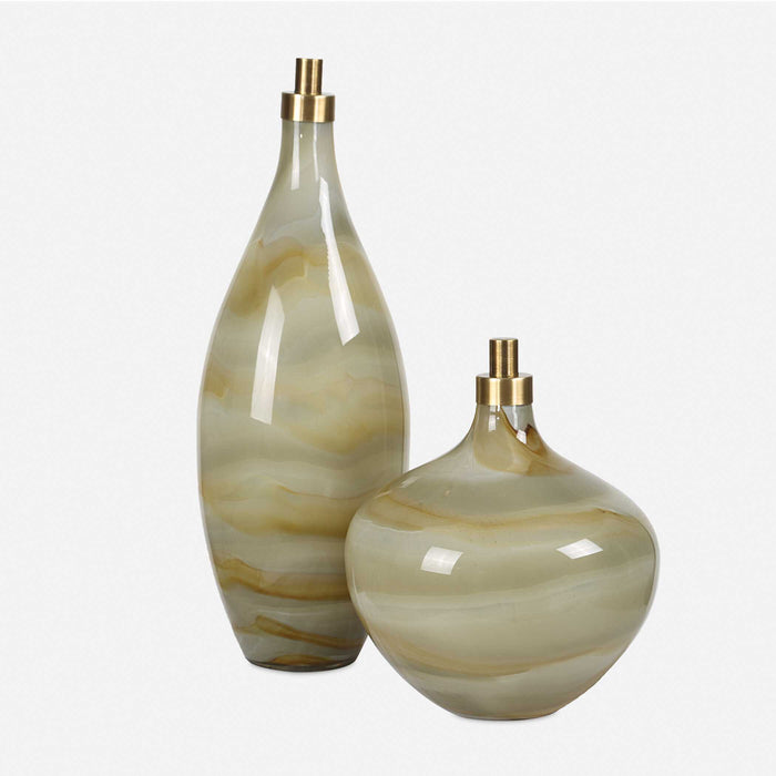 Cascade Bottles Set/2 Grays, Caramels, And Ivories-Home Accents-Uttermost-Lighting Design Store