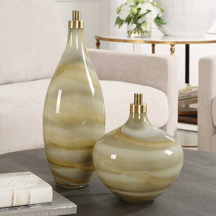 Cascade Bottles Set/2 Grays, Caramels, And Ivories-Home Accents-Uttermost-Lighting Design Store