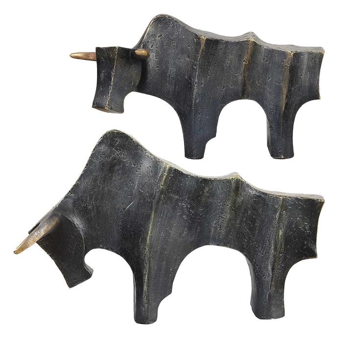 Regal Bull Sculptures Set/2 Dark Bronze-Home Accents-Uttermost-Lighting Design Store