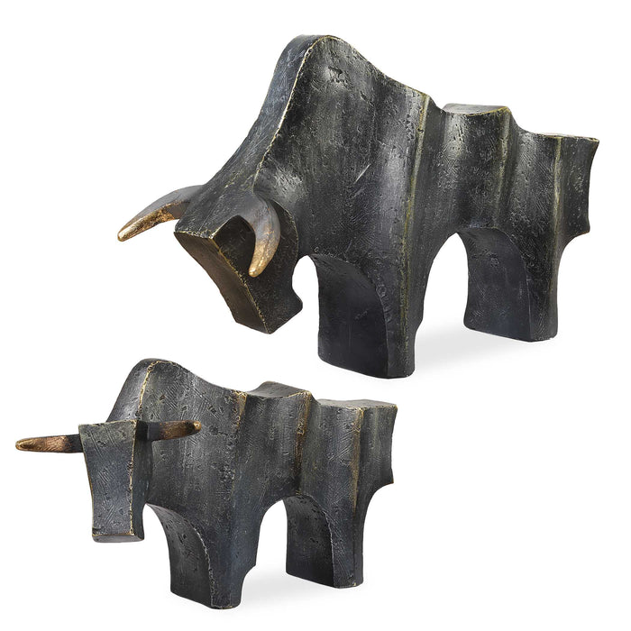 Regal Bull Sculptures Set/2 Dark Bronze-Home Accents-Uttermost-Lighting Design Store